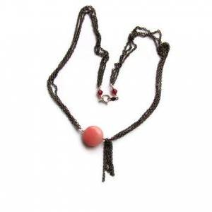 Fashion Necklace. Pink And Black Asymmetrical..