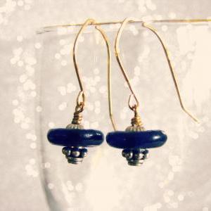 Vintage Blue Glass Space Earrings. Handmade..
