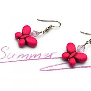 Fuchsia Butterfly Gemstone Summer Earrings...