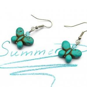 Turquoise Butterfly Gemstone Summer Earrings...