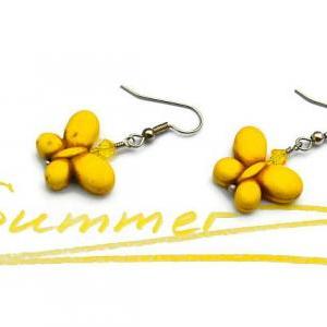 Yellow Butterfly Gemstone Summer Earrings. Fashion..