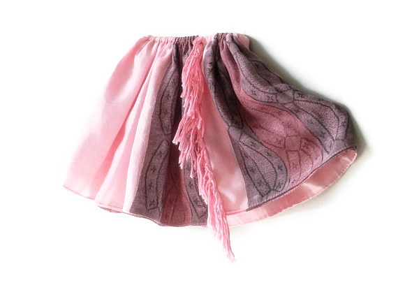 Pink And Purple Toddler Girl Skirt. Size 3t - 4t. Fashion Style Kids Clothing. Handmade Fluffy Double Side Skirts With Fringe.