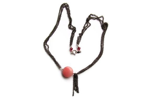 Fashion Necklace. Pink And Black Asymmetrical Necklace