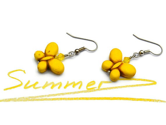 Yellow Butterfly Gemstone Summer Earrings. Fashion Trend Jewelry