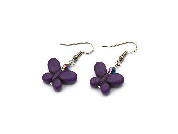 Purple Butterfly Gemstone Summer Earrings. Fashion Trend Jewelry